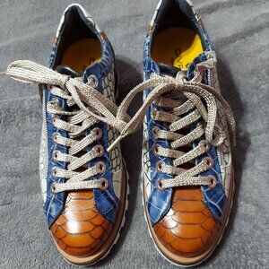Diva Shoes Firenze Leather Sneaker-Style Shoes in Blue Multi Prints size 38EU